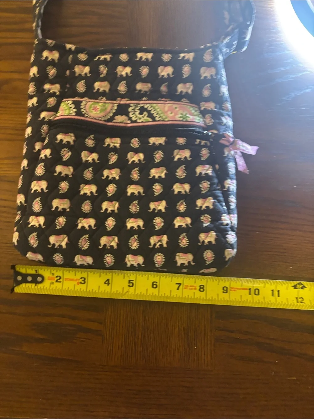 Vera Bradley Black Crossbody with Pink & Cream Elephant Print